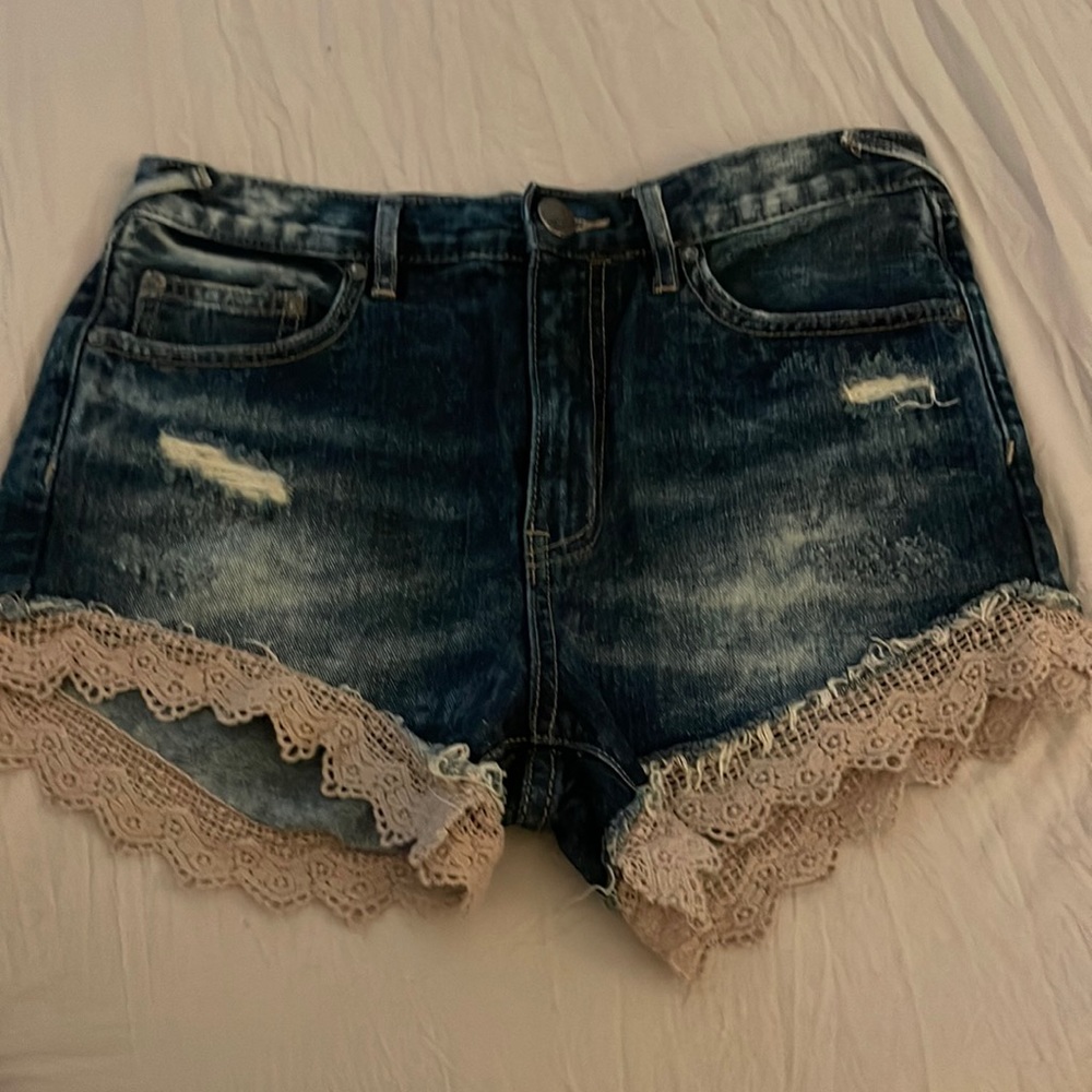 Free People denim shorts with lace